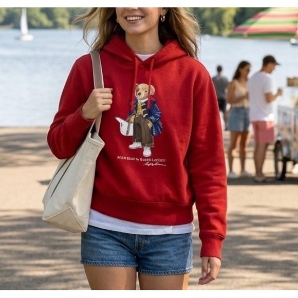 Ralph Lauren Tops - Vintage Polo Ralph Lauren Polo Bear Hoodie Women's S Red Pullover Preppy Rare
